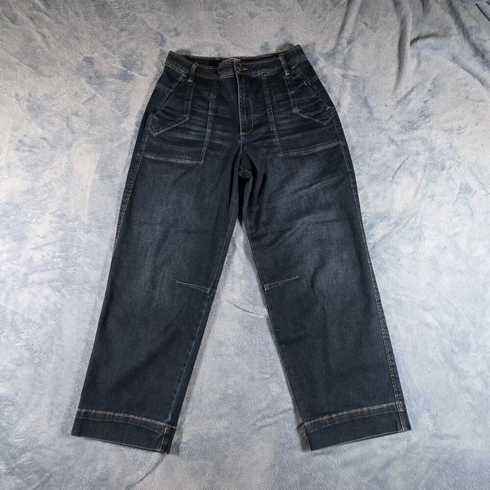 KUT From The Kloth Ashley Barrel Jeans Womens 6 Dark Wash Knee Seam Wide Leg